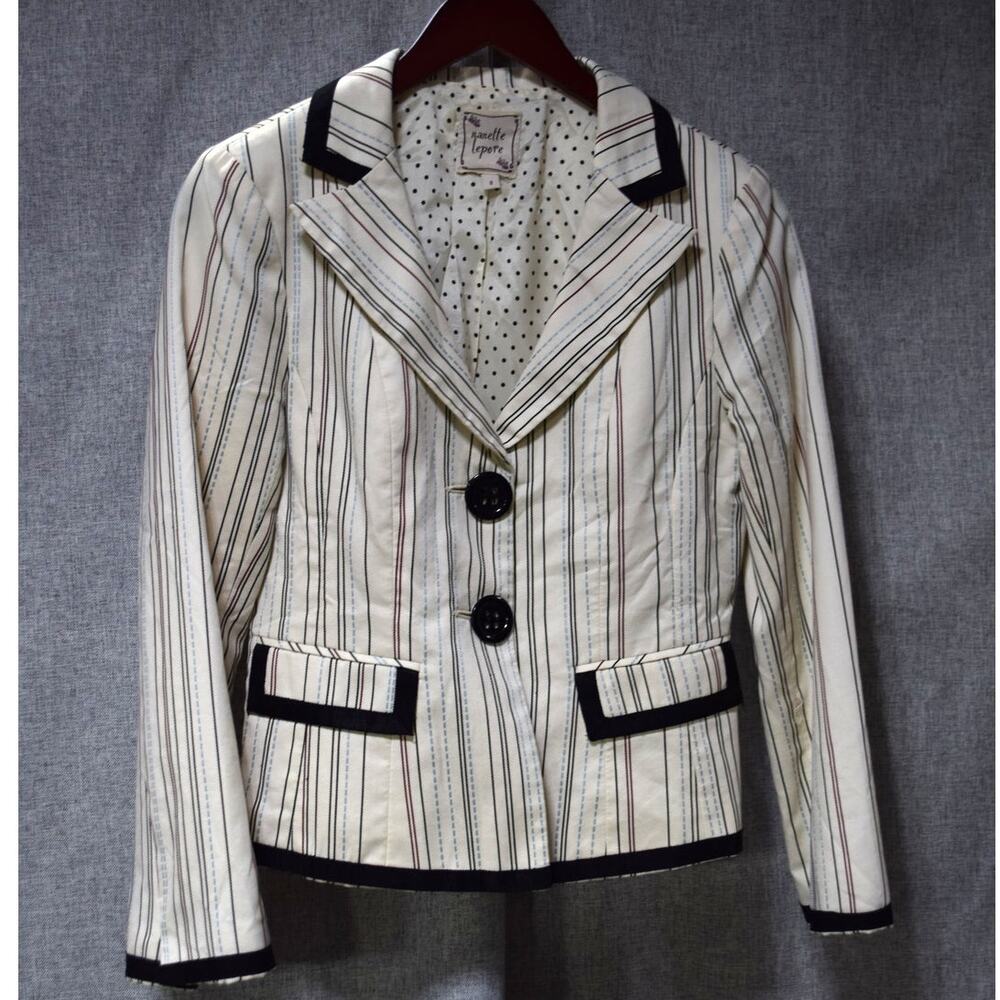 Nanette Lepore Striped Tailored Blazer Cream Navy Red Size 8